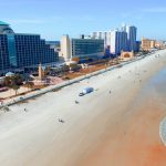 The beaches of Daytona Beach, Florida, in an aerial viewpoint.