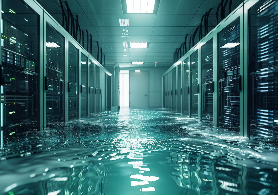 river flowing in a datacenter depicting natural disaster recovery --chaos 10 --ar 16:9 --style raw --stylize 200 Job ID: f1baecf4-e4d9-40b0-9383-298f19625aad